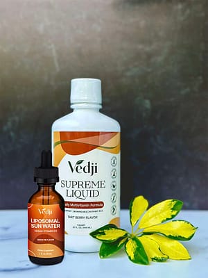 This bundle contains 1 bottle of Supreme Liquid Multivitamin, 1 Vegan Vitamin D & a Liquid Measuring Cup. Vedji supplements are drinkable vitamins that are vegan-friendly supplements that help maintain or improve overall health.